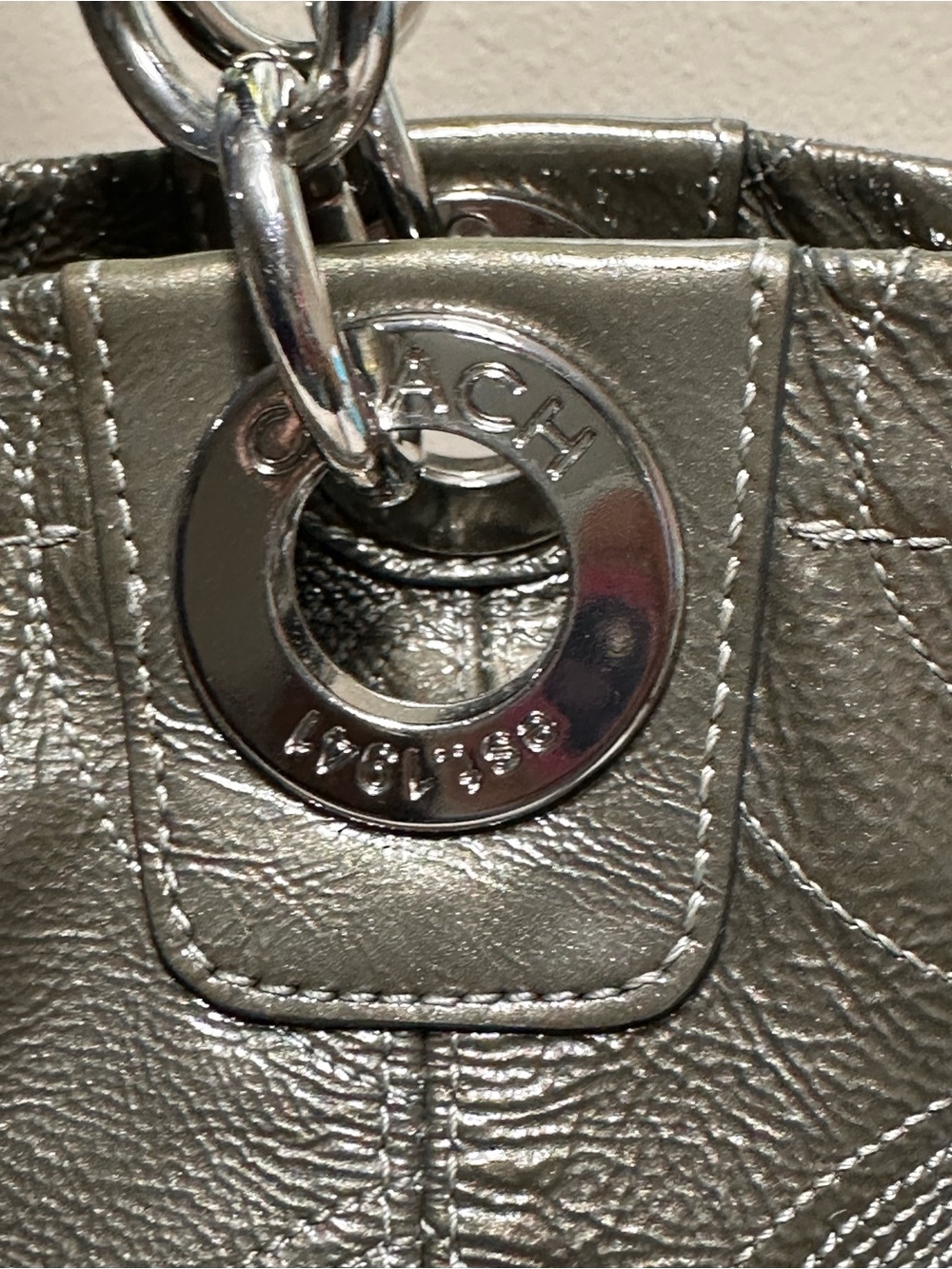 Coach Alex Stitched Patent Tote in a metallic Ollive Green color - Picture 13 of 13